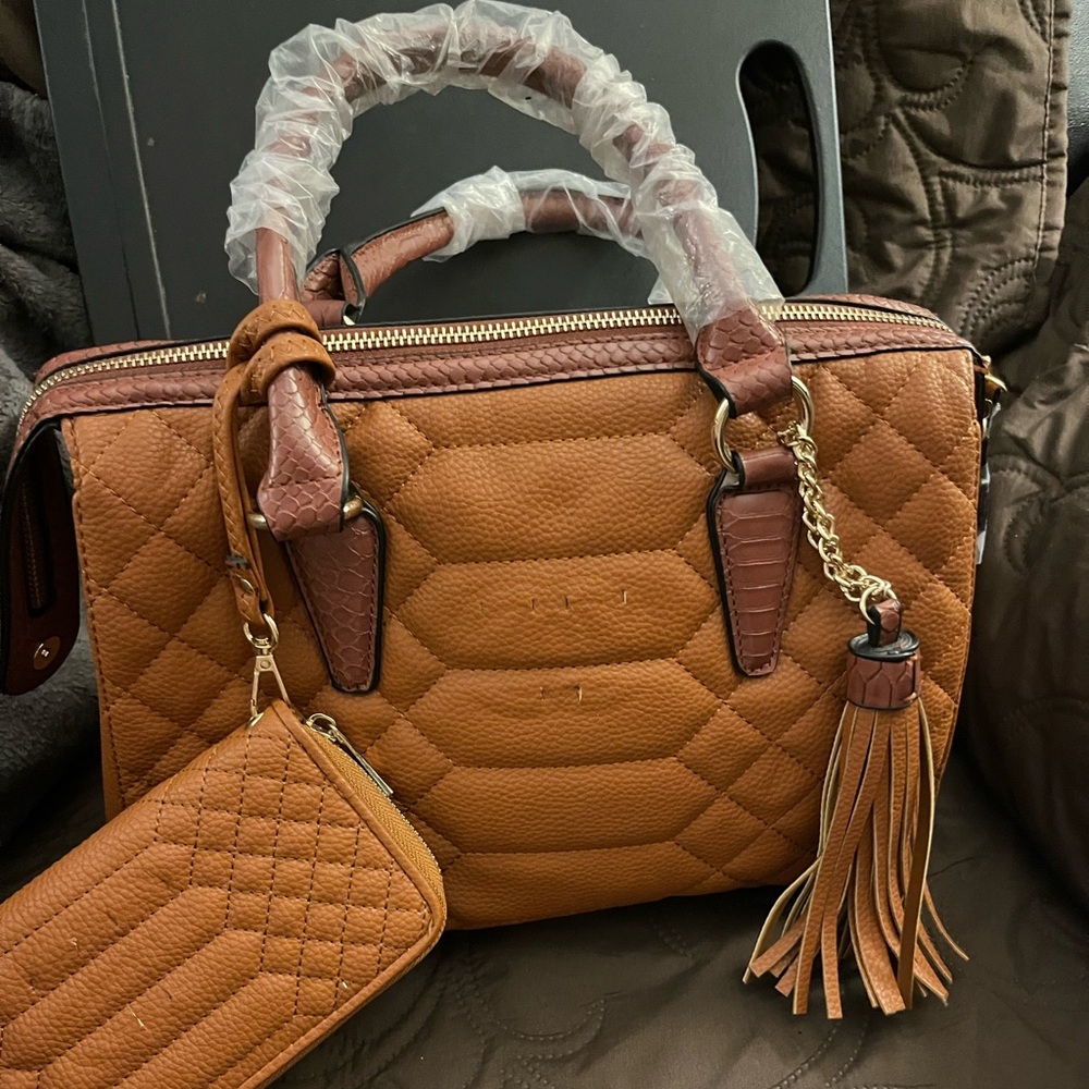 Brown Quilted Handbag with Tassel